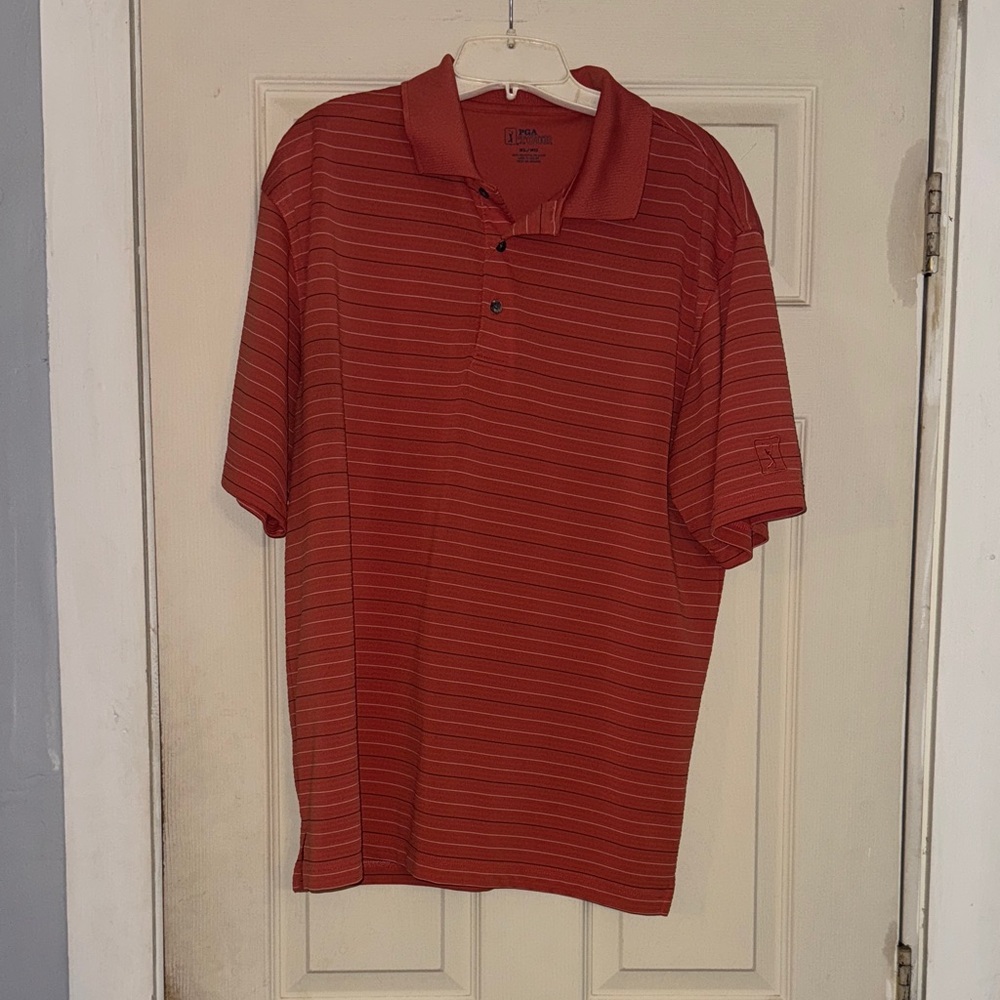 PGA Tour Men's Polo in Rich Red with Stripes